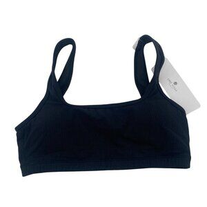 CRZ YOGA Size Small Spaghetti Strap Ribbed Sports Bra Scoop Neck Black Yoga NWT